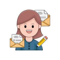 correo, lápiz con mujer ilustración vector