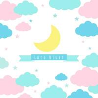 Childish background with moon, clouds and stars vector