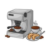 coffee drink, coffee maker with pastry illustration vector