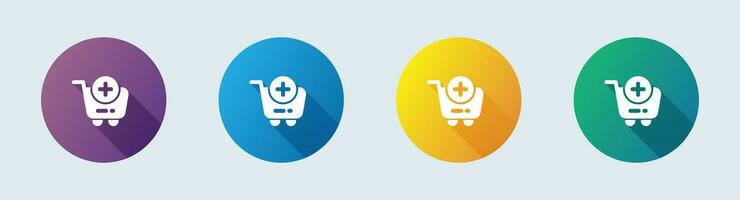 Add cart solid icon in flat design style. Checkout signs vector illustration.