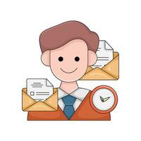 mail, clock time with man illustration vector