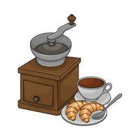 grinder, coffee drink with pastry  illustration vector