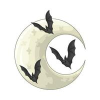 bat fly with moon illustration vector