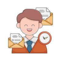 mail, clock time with man illustration vector