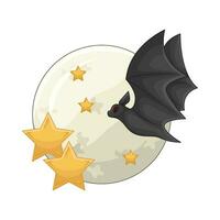 full moon, star with bat fly illustration vector