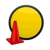 circle caution board with trafic cone illustration vector