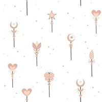 Vector Magic Wand with magic stars seamless pattern background. Magic wand icon. Magic wand stars in hand drawn style