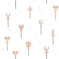 Vector Magic Wand with magic stars seamless pattern background. Magic wand icon. Magic wand stars in hand drawn style