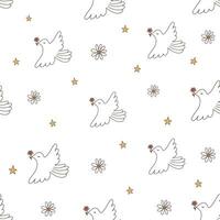 Cute Hand Drawn Vector Seamless Patterns with pigeons. A symbol of peace. Sweet Infantile Style Print with Flying Doves ideal for Fabric, Textile, Wrapping Paper.