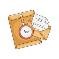 correo con sobre marrón con reloj hora ilustración vector