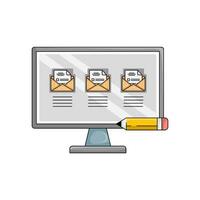 email in computer with pencil illustration vector