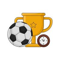 fútbol pelota, reloj hora con trofeo ilustración vector