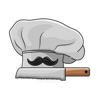 moustache in hat chef with knife illustration vector