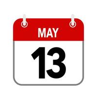 13 May, calendar date icon on white background. vector