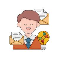 correo, lámpara idea con empleado ilustración vector