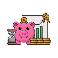 piggy bak, money coin, document with hourglass illustration vector