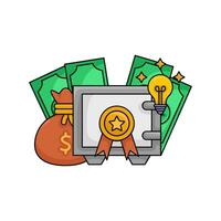 safe money, award ribbon, lamp, money bag with money illustration vector