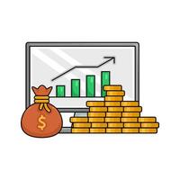 gráfico gráfico en monitor, dinero moneda con dinero bolso ilustración vector