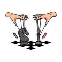 playing chess knigh with bishop in chess board illustration vector