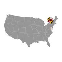 Map pointer with flag of Maryland. Vector illustration.