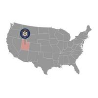 Map pointer with flag of Utah. Vector illustration.