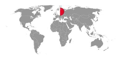 Pin map with Malta flag on world map. Vector illustration.