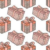 Seamless pattern, gift boxes with a bow on a white background. Print, background. vector