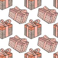 Seamless pattern, gift boxes with a bow on a white background. Print, background. vector