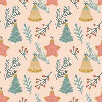 Christmas seamless pattern with Christmas tree decorations and twigs. New Year's design. Background, print, vector