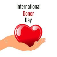 World Donor Day, heart and drops of blood in hands. Medicine concept. Banner, poster, vector