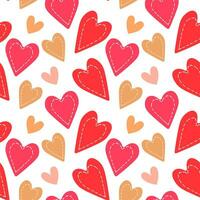 Seamless pattern, hand drawn abstract cute hearts on a white background. Valentine's day background, textile, vector