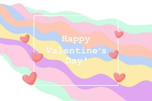 Festive background for Valentine's Day, a frame with text and hearts on a light rainbow. Illustration, background, vector