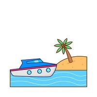 boat in beach with palm tree illustration vector