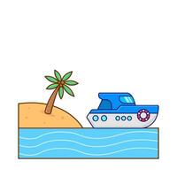 boat in beach with palm tree illustration vector