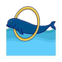 whale in hoolahoop with in swimming pool  illustration vector