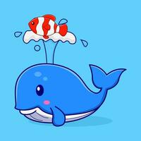 whale with fish in swimming pool  illustration vector