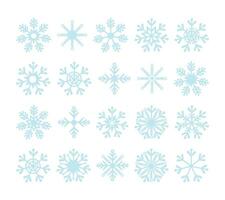 Different shapes of snowflakes, set of snow crystals. Winter elements for Christmas and New Year decoration, meteorological symbols. Vector illustration.