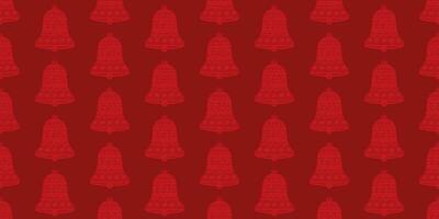 Seamless New Year or Christmas red background with bells. Wrapping paper template for gift boxes. Vector illustration.