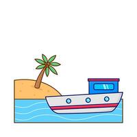 boat in beach with palm tree illustration vector