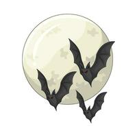 full moon with bat fly illustration vector