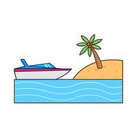 boat in beach with palm tree illustration vector