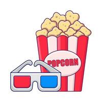 popcorn with 3d glasses cinema illustration vector