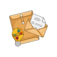 correo, sobre marrón con lámpara idea ilustración vector