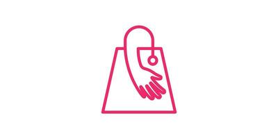 logo design combining the shape of a shopping bag with a hand. vector