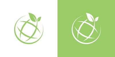 logo combination of globe shape with leaves, greenery, nature. vector