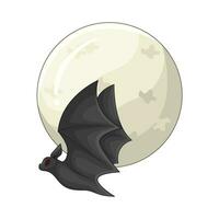 bat fly with full moon illustration vector