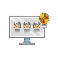 email in computer with lamp idea illustration vector