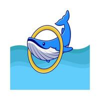 whale in hoolahoop with in swimming pool  illustration vector