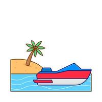 boat in beach with palm tree illustration vector