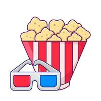 popcorn with 3d glasses cinema illustration vector